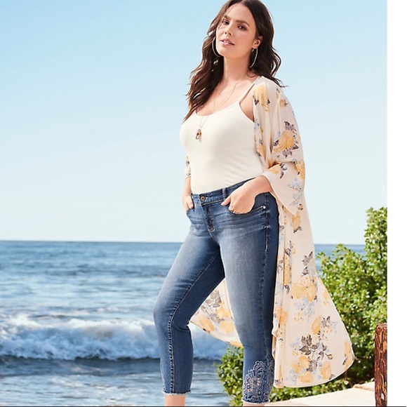 torrid Tops - TORRID YELLOW GREY FLORAL KIMONO SZ 00/0